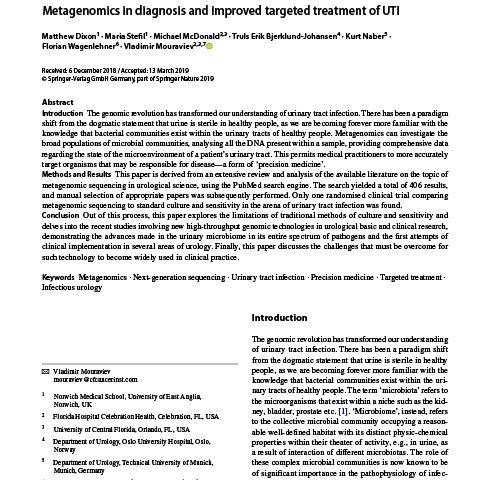 Metagenomics in diagnosis and improved targeted treatment of UTI