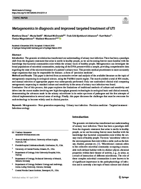 Metagenomics in diagnosis and improved targeted treatment of UTI