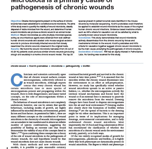 Microbiota is a primary cause of pathogenesis of chronic wounds
