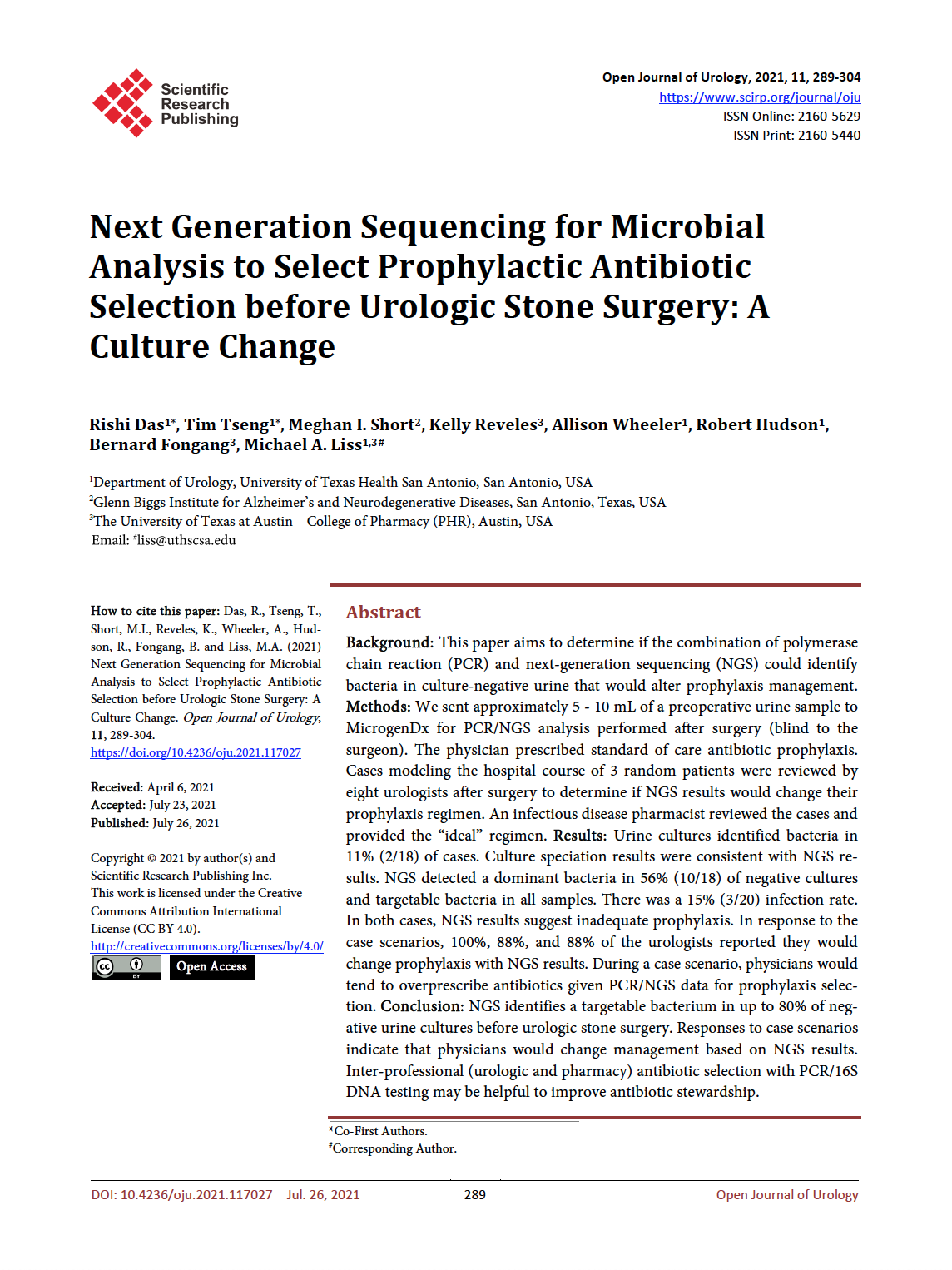 Next Generation Sequencing for Microbial Analysis to Select Prophylactic Antibiotic Selection before Urologic Stone Surgery A Culture Change Icon