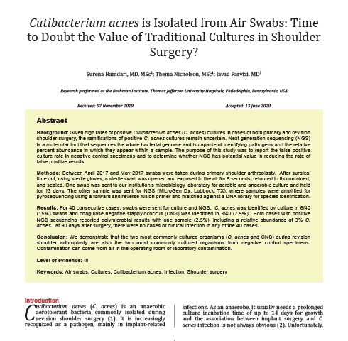 Cutibacterium acnes is isolated from Air Swabs - Time to Doubt the Value of Traditional Cultures in Shoulder Surgery?