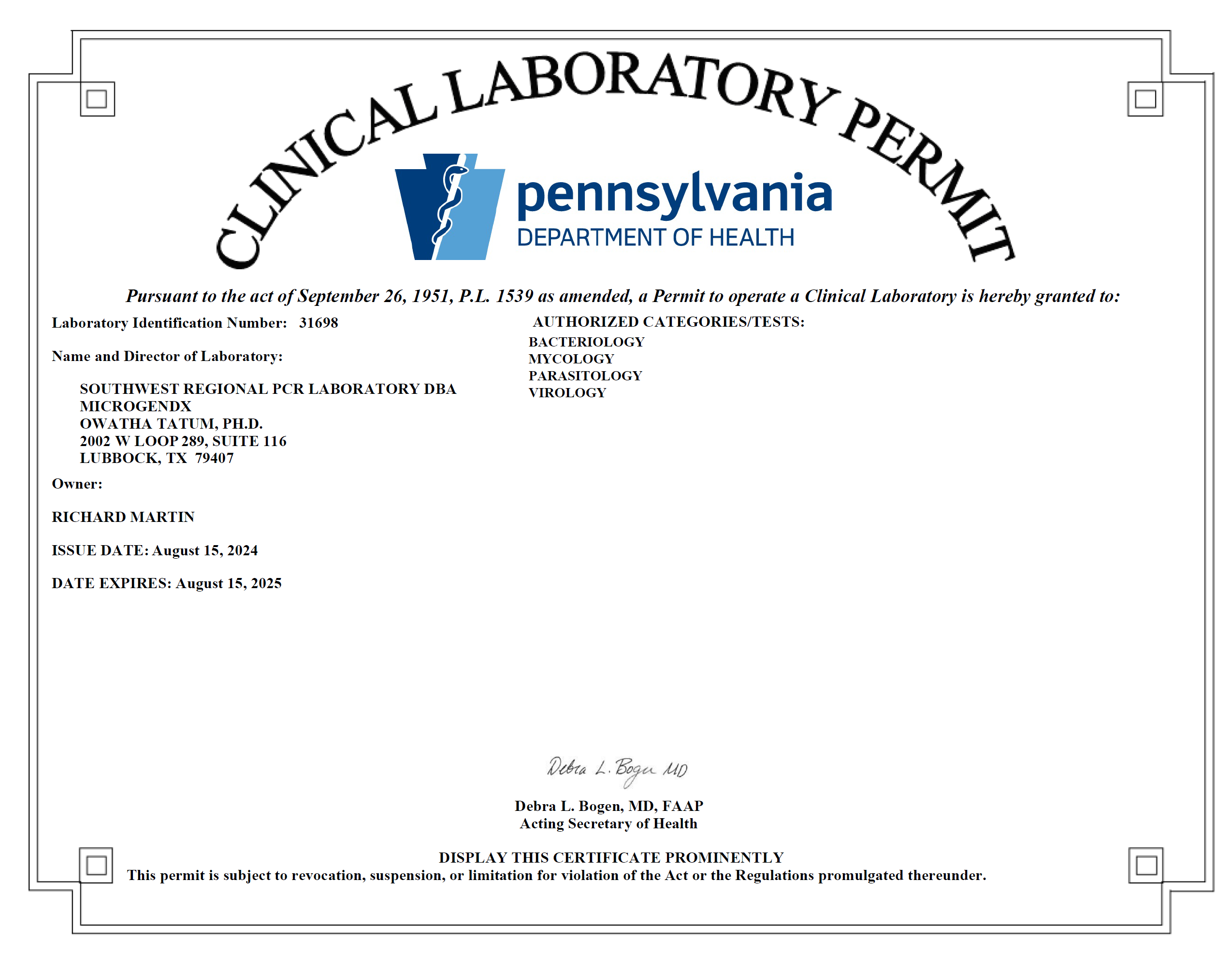 Pennsylvania State License